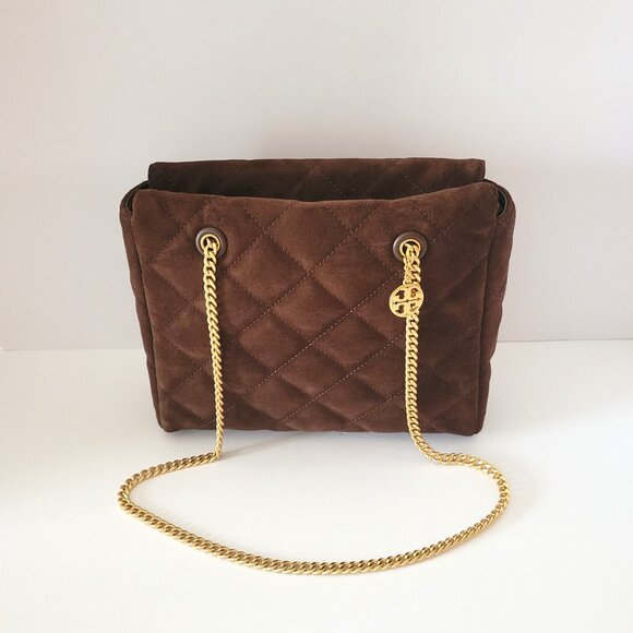 Tory Burch Willa Willa Suede Small Zip Top Tote Dark Cocoa 170068 Shoulder Bag - Picture 2 of 8